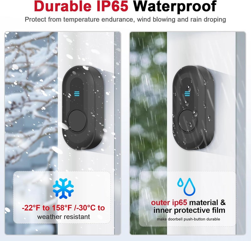 CallToU Hearing Impaired Doorbell 1000FT Wireless Battery Operated Door Bell With Vibrating Flashing Light Avoid Scare Others for Deaf at Home Office 2 Call Buttons 2 Portable Receivers - Image 5